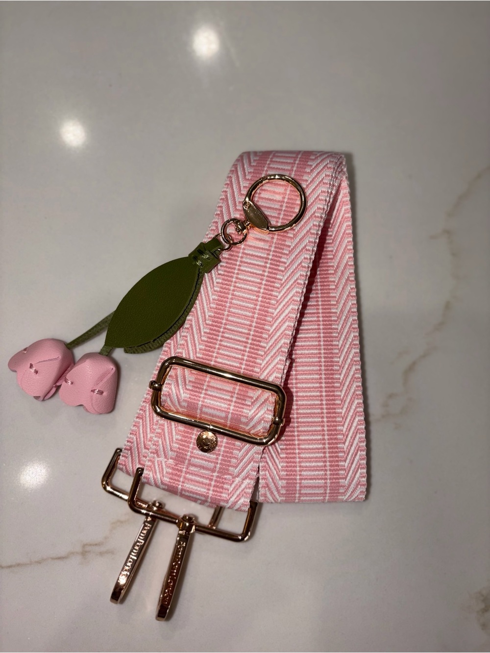 Pom Pom London pink crossbody strap with tulip bag charm for purse handbag NEW - Picture 4 of 4